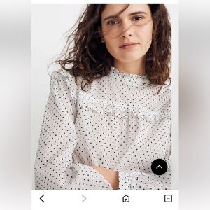 Madewell mock neck ruffled top in flock dot